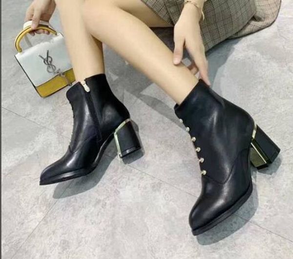 

brand new womens mid heel ankle martin winter snow motorcycle knight real leather cool boots size 35-40, Black