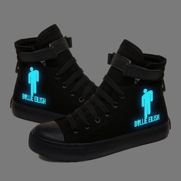 

billie eilish glow in the dark светящиеся кроссовки холст обувь женщины мужчины повседневная обувь дышащая студенческая обувь на плоской под, Black