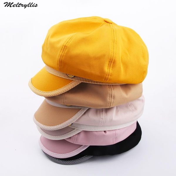 

meltryllis] 2020 solid color spring new octagonal cap men ladies casual cotton hat women painter beret newsboy caps, Blue;gray