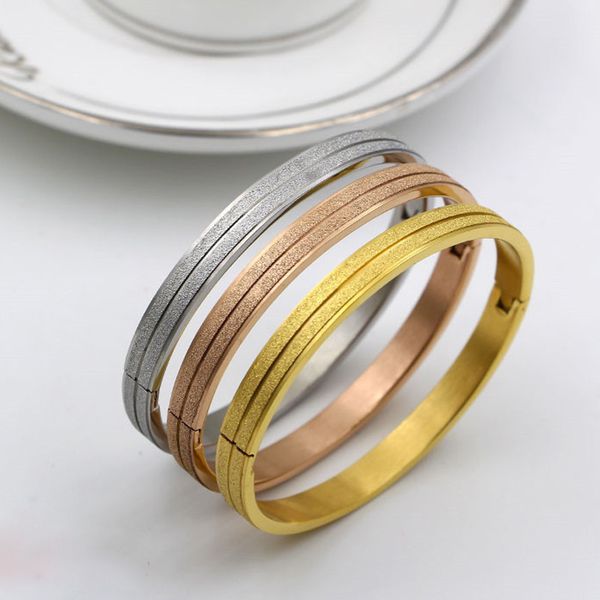 

fashion simple titanium steel split line sand scrub bracelet dark buckle buckle bracelet for women jewelry gift, Black