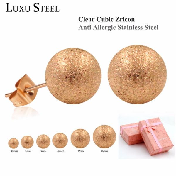 

luxusteel 6 pairs/box earrings sets stainless steel mixed size frosted gold/rose gold/steel color stud earrings for women/girl, Golden;silver