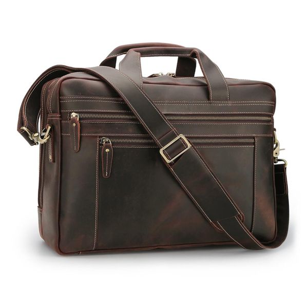 

tiding designer cow leather mens briefcase business 17 inch lapbag office case handbag satchel shoulder messenger brown 1408