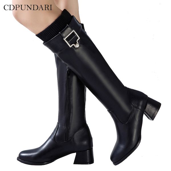

cdpundari knee high boots women med heel boots ladies winter shoes woman chaussure femme, Black