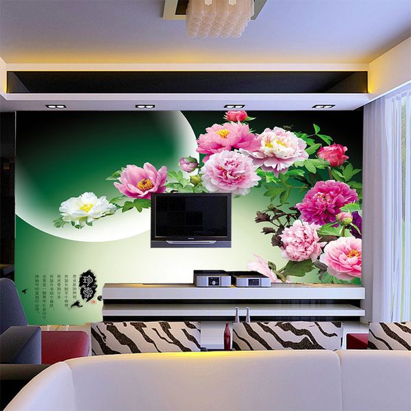 

peony flower murals bloom rich hd fashion mural tv background wall paper 3d chinese living room bedroom wallpaper