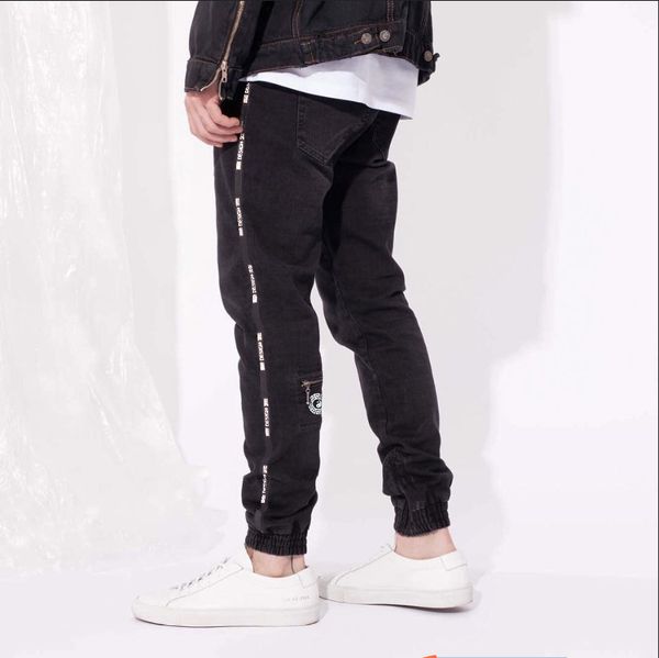 

spring sports mens designer jeans black zipper design stylish cool pencil pants long trousers, Blue