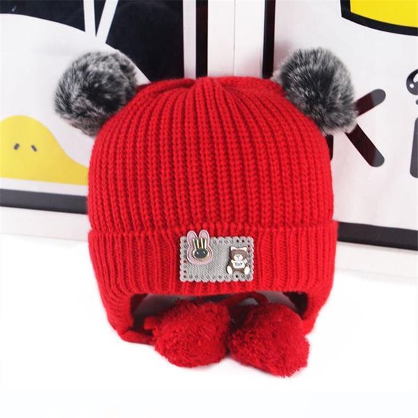 

новые двойные волосы шарика младенца шлема зимы теплые наушники шерсти шапки мужчины и женщины ребенка плюс бархат вязать шляпы оптовой, Blue;gray