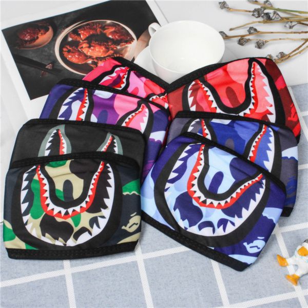 

shark print fashion face mask designer mouth-muffle camouflage camo masks dustproof protector cycling sports sharks mask sale, Blue