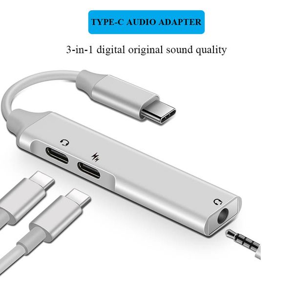 MultiPort Hub Alüminyum Alaşım Tipi-C Adaptörü MacBook 3 Içinde 1 3.5mm Kulaklık Jack PD Şarj Kablosu Okuyucu Dönüştürücü PC Bilgisayar