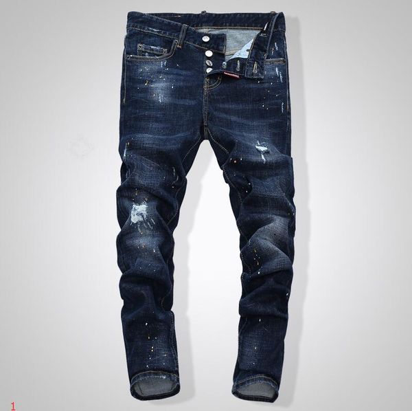 

mens designer jean pants long fashion denim brand jean distresse holes style street wear for men luxury jean fly pocketspants, Blue