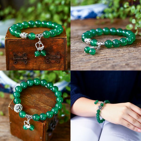 

natural green agate bracelet green agate single circle ma'am bracelet small dolphin parts crystal ornaments beads cross bracelet, Black
