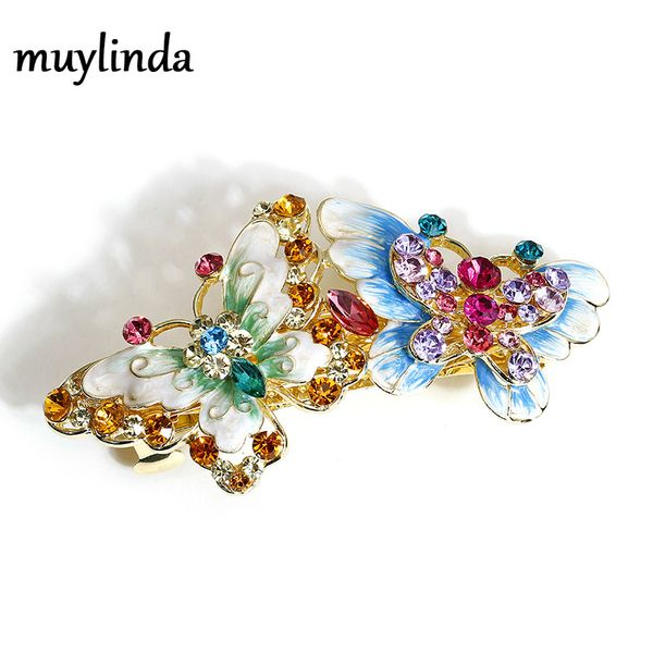 

muylinda урожай rhinestone шпилька эмаль бабочка волос клип украшения для женщин банкет волос заколками аксессуары, Golden;white