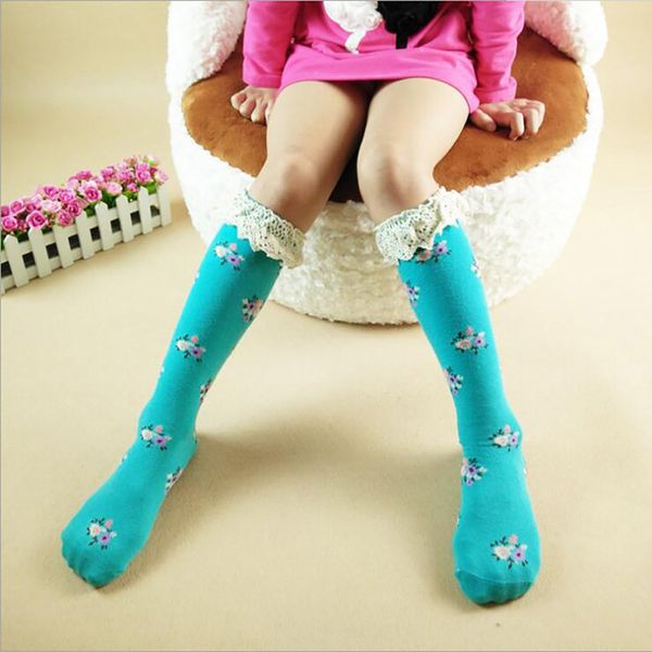 

children's stockings spring style pure cotton in spring and autumn knee-high socks girls students princess socks, Blue