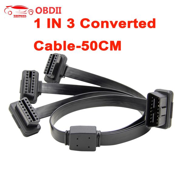 

50cm obd obd2 cable 1 in 3 converted cable obd2 flat extension 16pin diagnostic scanner male to female elm327 v1.5