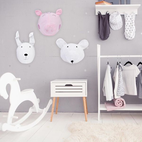

plush animal head doll stuffed plush toy cartoon animal head wall mount ornament for children's room decoration