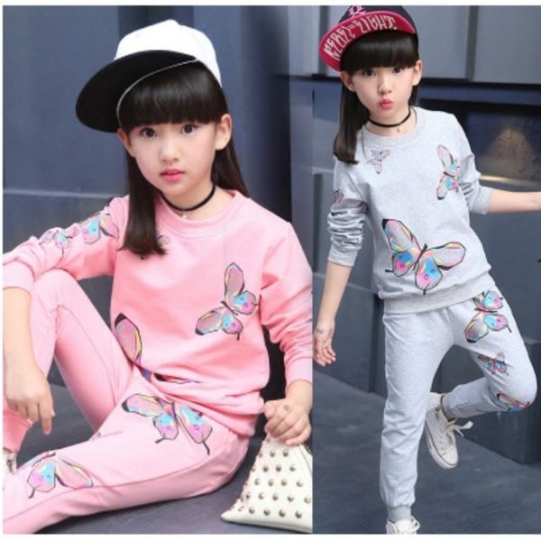 

girls spring and autumn two-piece 2019 new fashion casual suit autumn cotton sports suit korean version, White