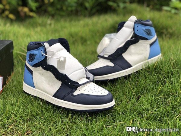 

2019 authentic air 1 high og unc leather obsidian university blue retro sail 1s 555088-140 men basketball shoes sports sneakers with box