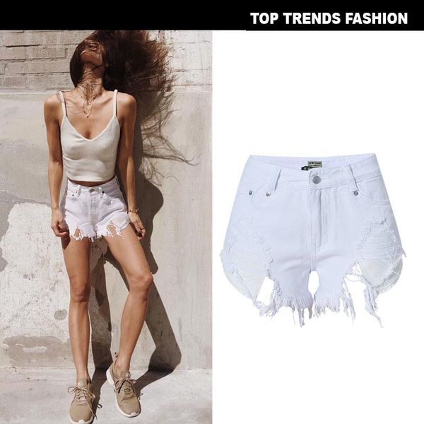 

frayed edge ripped denim shorts 2019 great white women summer shorts fashion glamorous female button fly shorts, Blue