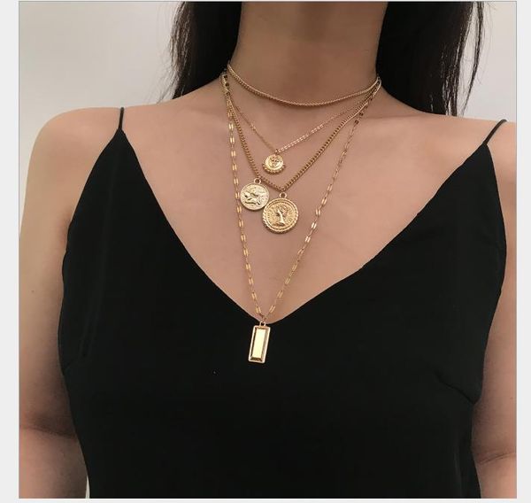 

ювелирные изделия монета ретро-архаичный круглый бренд творческий тиснением ожерелье ювелирные изделия женский простой многослойной геометри, Silver