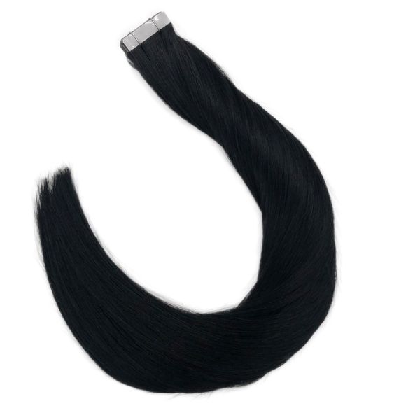 

russian tape in hair extensions 100% remy human hair 14" - 24" indian natural straight, Black