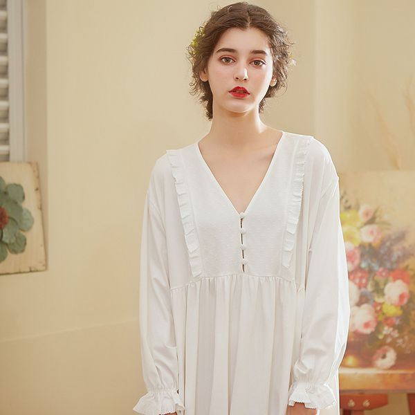 

cotton nightgown women 2020 autumn sleepwear white dress comfortable homewear nightgowns pregnant woman, Black;red