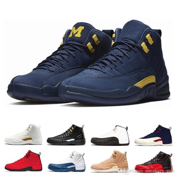 

men michigan designer basketball shoes 12 lemonade bordeaux dark grey flu game 12s mens trainers zapatos sports sneakers size eur 36-47