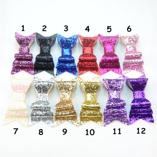 

12pcs/lotdiy boutique two layer glitter sequin bow knot embroidery sequin bows with clips for girls hair diy accessories, Slivery;white