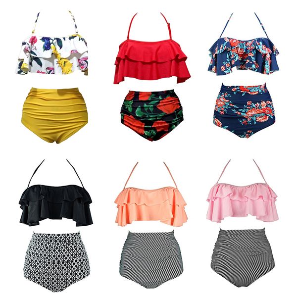 

push up bikini set swimsuit plus size high waist swimwear women print floral bathing suit large size 3xl maillot de bain femme