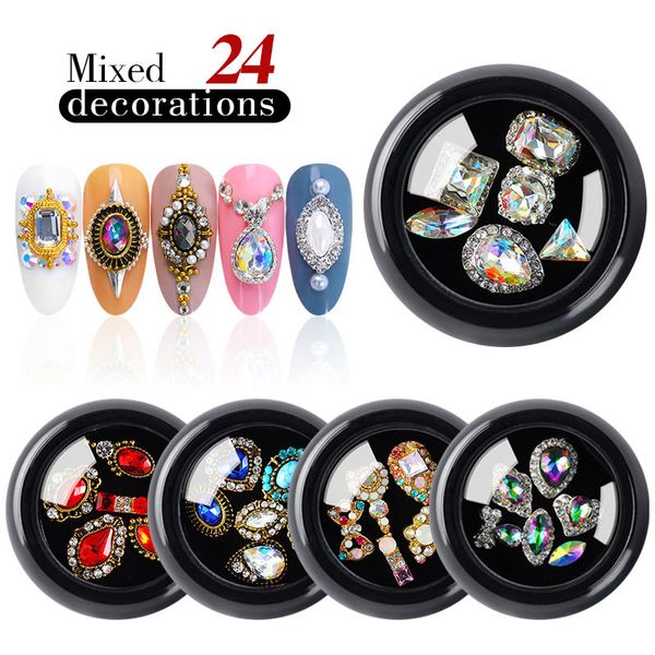 

1 box mixed 3d rhinestones nail art decorations crystal gems jewelry gold ab shiny stones charm glass diy manicure accessories, Silver;gold