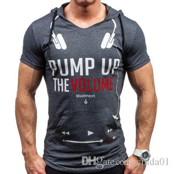 

лето толстовка спорт мышцы человека свободного покроя с капюшоном футболка с коротким рукавом тонкий узкие мужские письмо печати дна рубашки, White;black