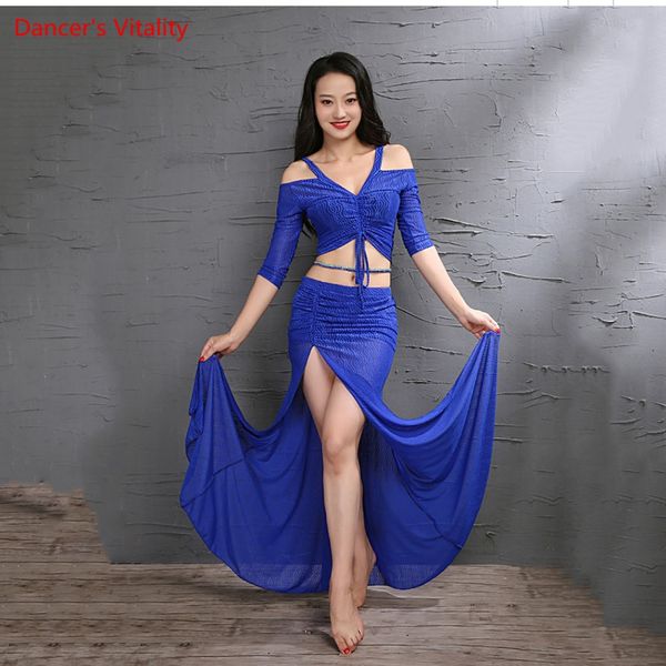 

2018 new prom dresses women dance set 2pcs and skirt lace costume for belly dance competition suit, Black;red