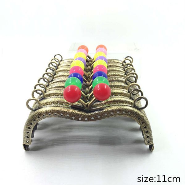 

11cm vintage knurling purse frame m shape women diy coin bag making metal clasp candy colorful ball kiss buckle 10pcs/lot, Black