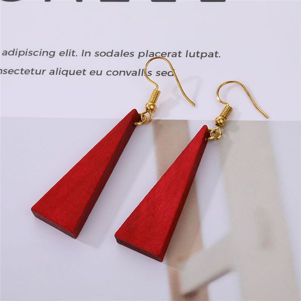 

vintage personality fashion triangle geometric wood earrings green brown long wooden dangle drop earrings wedding gift, Silver