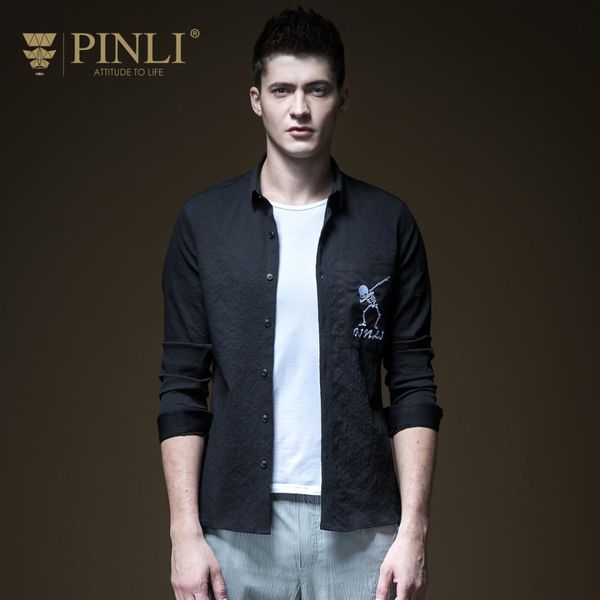 

camiseta masculina shirt pinli full spring new style men's decorated body collar embroidered long sleeve b191413240, White;black
