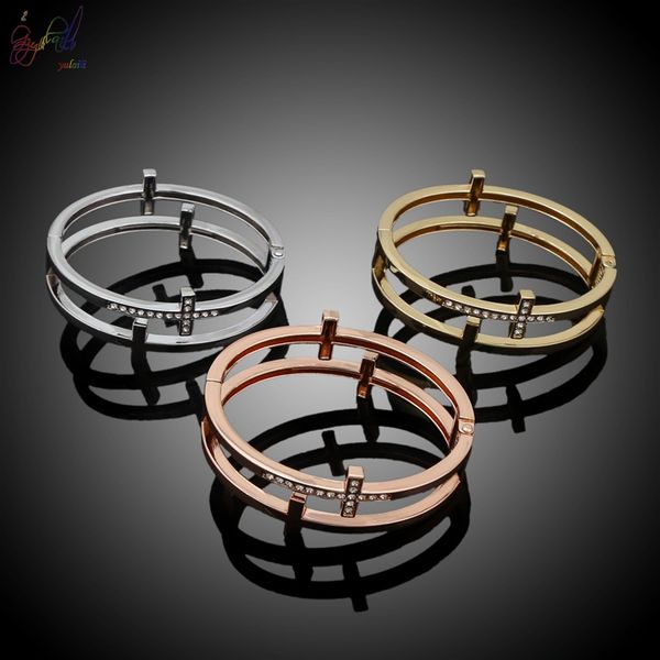 

yulaili new arrivals fashion rose gold silver gold color alloy bracelet sets with rhinestone unique cross double ring design, Golden;silver