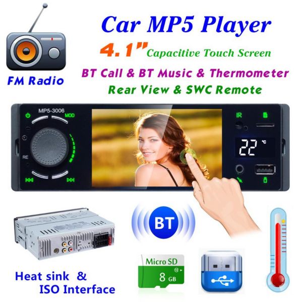 

by dhl or fedex 10pcs autoradio car radio 1din 4.1" touch screen auto audio mirrorlink car stereo bluetooth mp5 3006 player