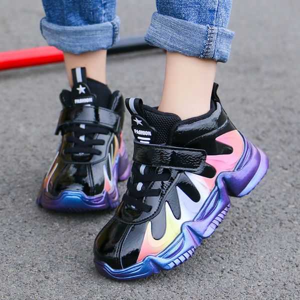 

skhek kids winter warm sneakers boy's new non slip cotton padded shoes outdoor girls velvet pink plush children's fashion casual, Black;red
