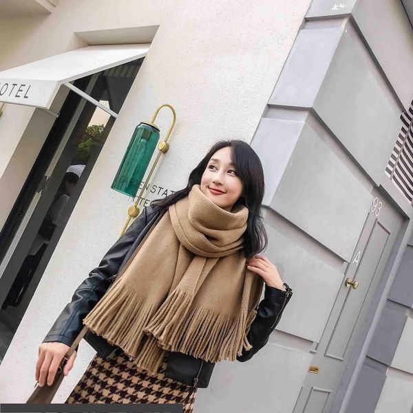 

autumn winter pure color imitation of cashmere wool ball decorate scarf warm thick braid tassels scarf, Blue;gray