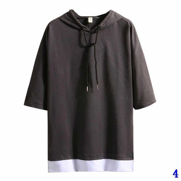 

поддельные две футболки с капюшоном с короткими рукавами дизайнерская мужская футболка летний тренд повседневный спортивный пятиточечный рук, White;black