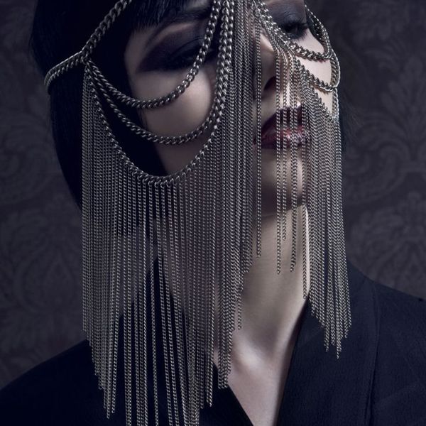 

punk style head chain jewelry alloy headwear multi-layer tassel head chain halloween masquerade headwear jewellery for women, Golden;white