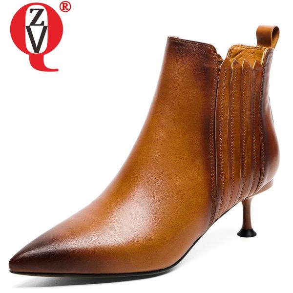 

zvq winter new fashion ankle boots outside high heels genuine leather pointed toe women shoes drop shipping size 33-40, Black