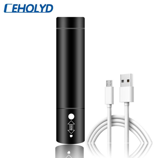 

8000 lumens xm-l t6 power bank led torch 3 modes switch zoom lens built in rechargeable battery for camping