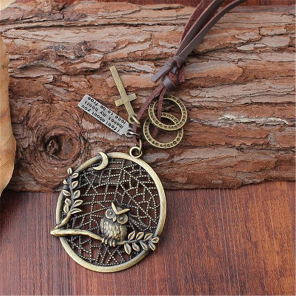 

selling bohemian fashion bronze necklace pendant brown rope choker factory price hand, Silver