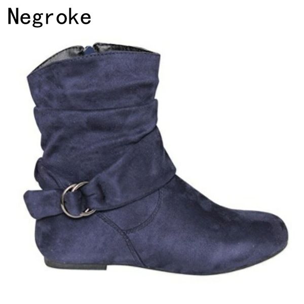 

women's flock plush winter ankle riding motorcycle boots shoes women flat heels winter snow boots shoes botas mujer, Black