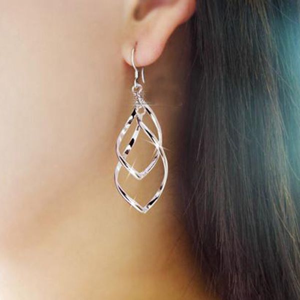 

double twisted rhombic dangle earrings women brincos multilayer fashion drop earrings gold silver jewelry pendientes oorbellen