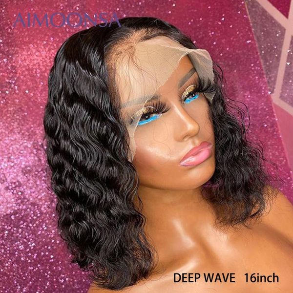 

transparent lace front wig bob wig 13Ã6 lace deep wave human hair wigs for women glueless hair with baby peruvian 130%, Black;brown