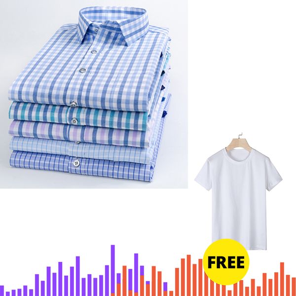 

men's slim-fit long-sleeve plaid shirt business style, White;black
