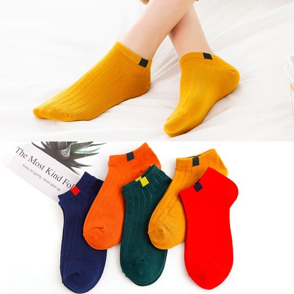 

5 pairs women's short socks cartoon female low cut ankle sock summer spring girl simple cotton sock socket, Black;white