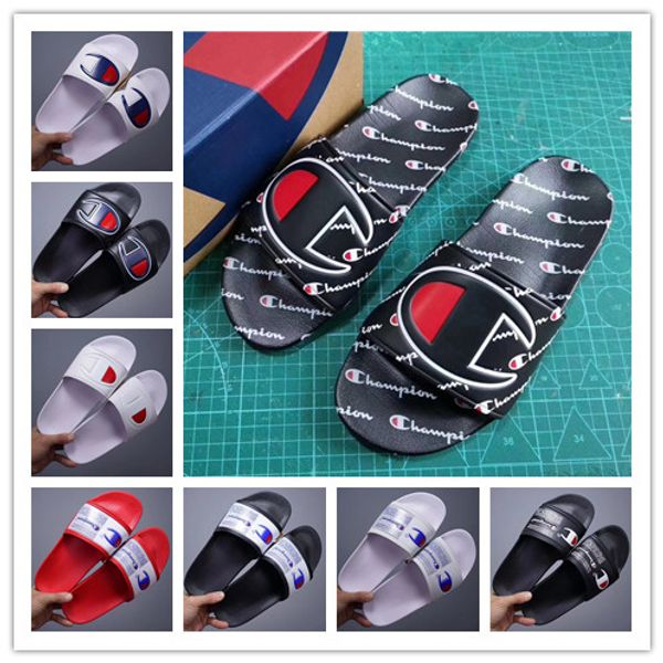 

champions slipper men sandal women designer summer slippers brand mules slip ons flip flops flat sandal fashion beach rain bath shoes, White;red