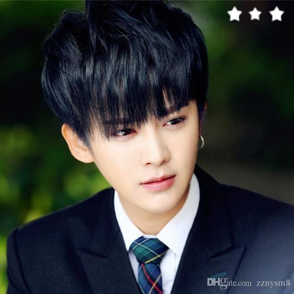 

короткие слои красивый саншайн мальчиков синтетические волосы мужчины парик + парик cap, Black