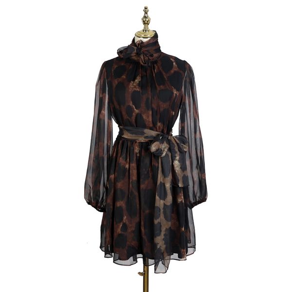 

[menkay] spring vintage leopard print elegant bandage dress womens sheer long sleeve korean fashion clothing, Black;gray